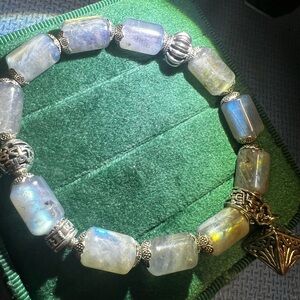 Elegant Natural crystals labradorite Silver and Blue flash Bracelet stretch DIY